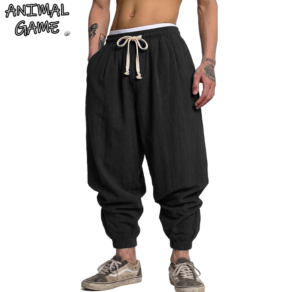 Short Linen Drawstring - Koreanische Baumwoll-Leinen-Hose für Herren, Herbst-Frühling Casual