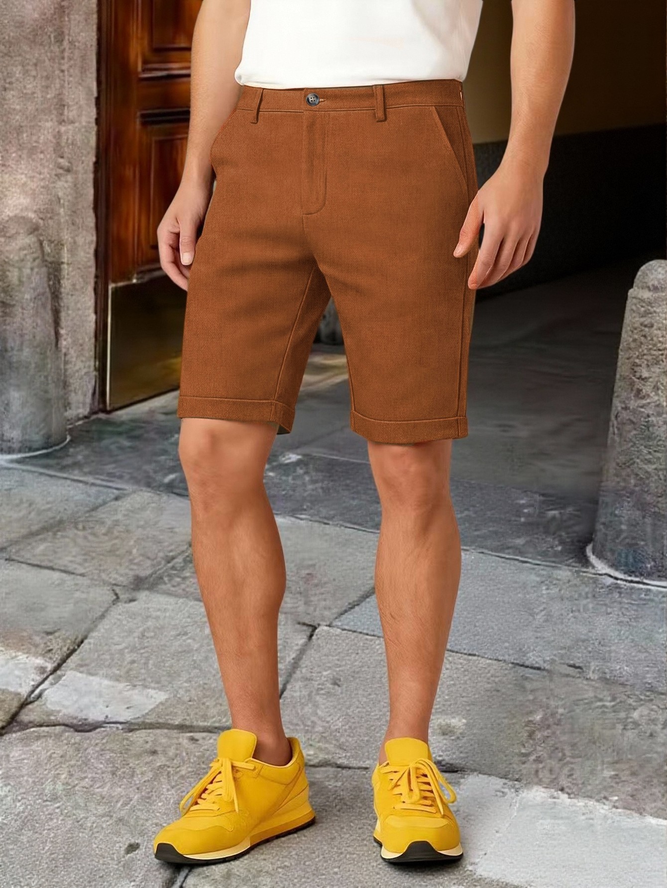 Herren Chino-Shorts mit Bündch – Shorts Chino Slim Bewertung und Preis